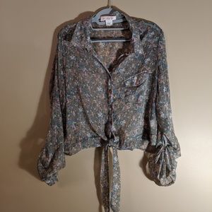 Sheer Floral Button Down Top